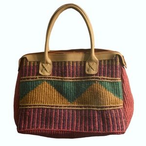 Vintage Leather and Woven Handbag